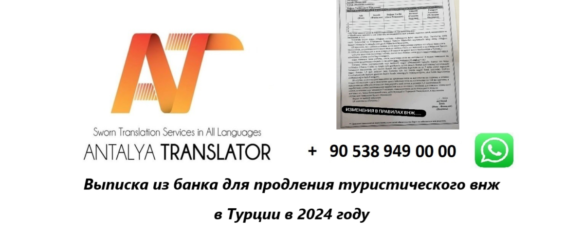 Выписка из банка для продления туристического внж в Турции в 2024 году